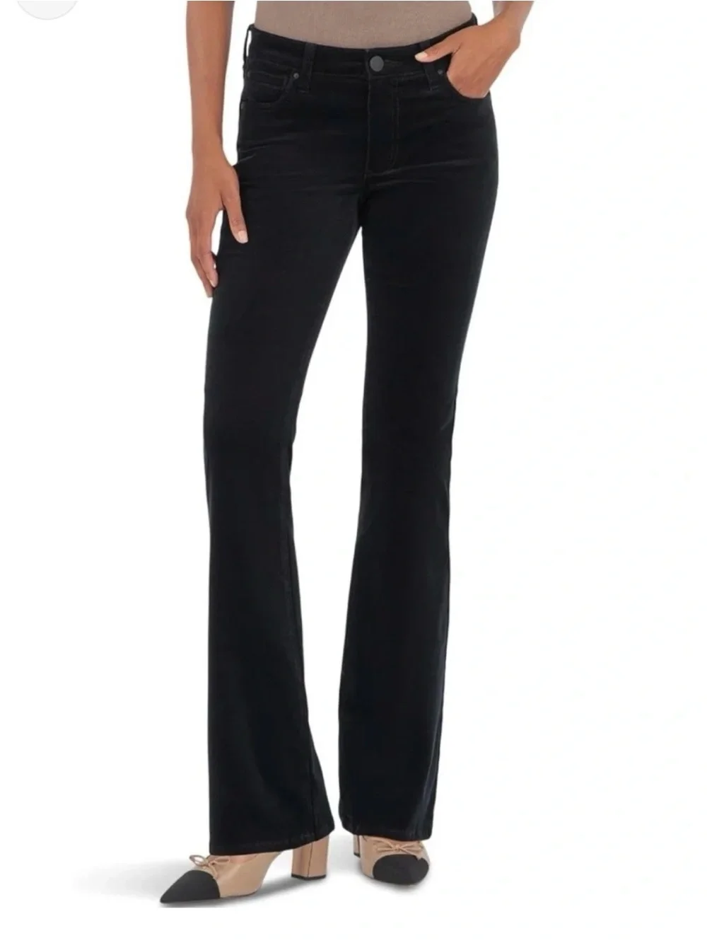 NWT KUT From The Kloth Black High Rise Flare Pants Size 2 Corduroy Velour Retro